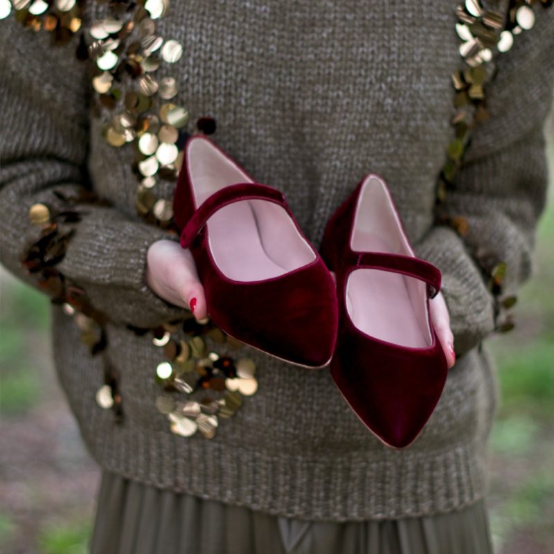 Zapatos Mary Janes AUDREY - terciopelo burdeos