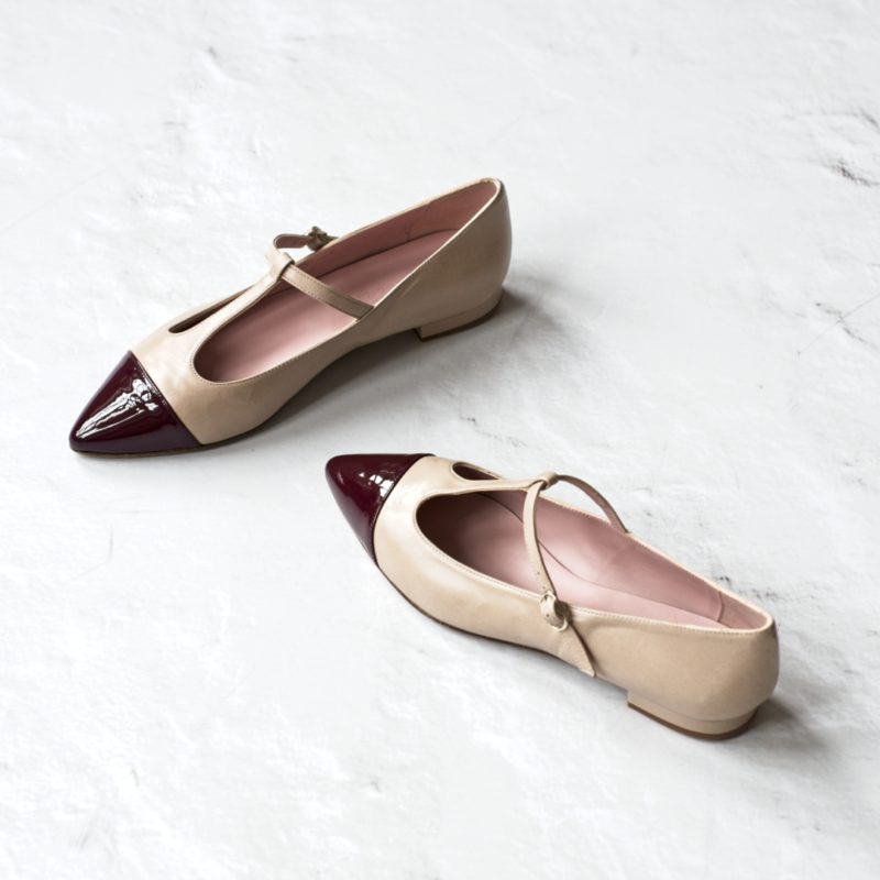 Chaussures pour femmes COSETTE - Bicolour nude / Burgundy patent leather de Bohemian Shoes