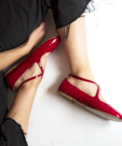 Red patent leather ballerines
