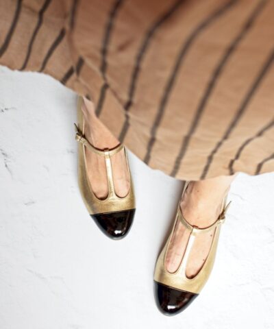 CHARLOTTE two-tone Gold / Black patent leather toe