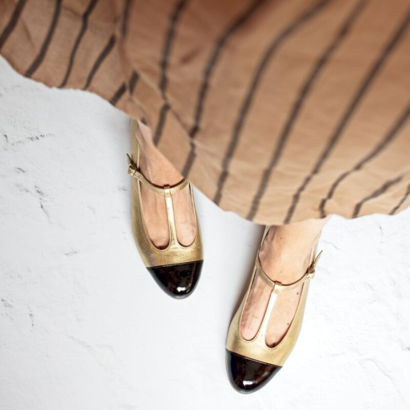 CHARLOTTE two-tone Gold / Black patent leather toe