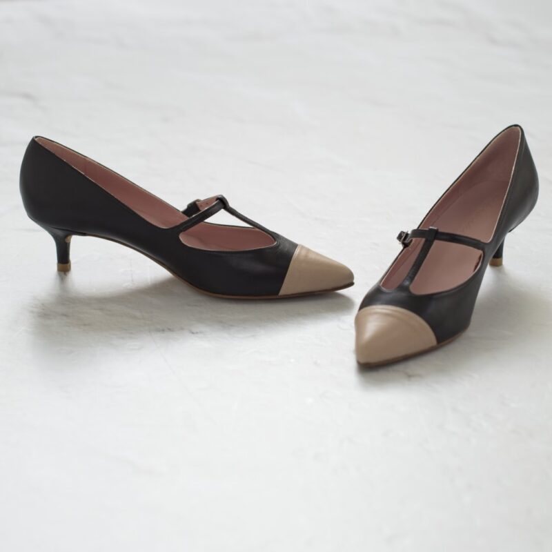 ISABELLE Bicolor Black / Nude kitten shoes from Bohemian Shoes